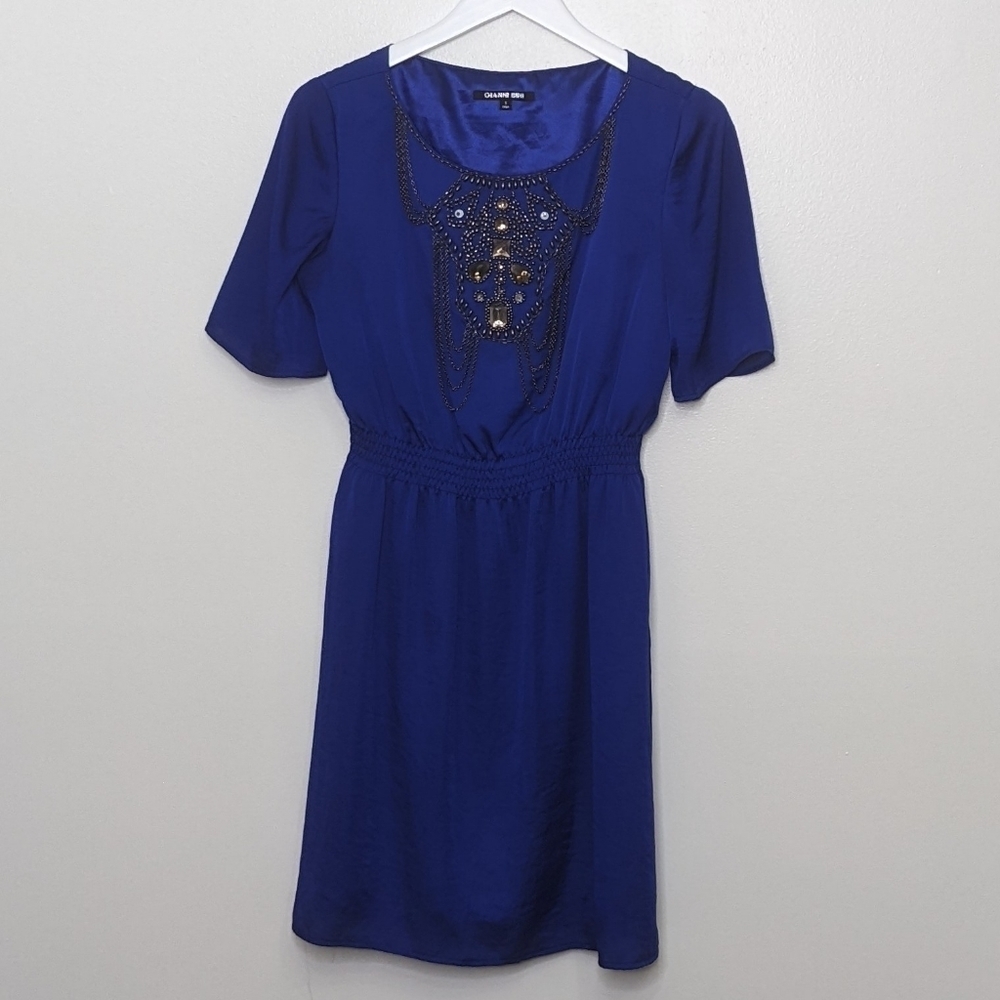 Gianni Bini royal blue Beads Jewels Jewelry Dress Size Small Elastic Waistline